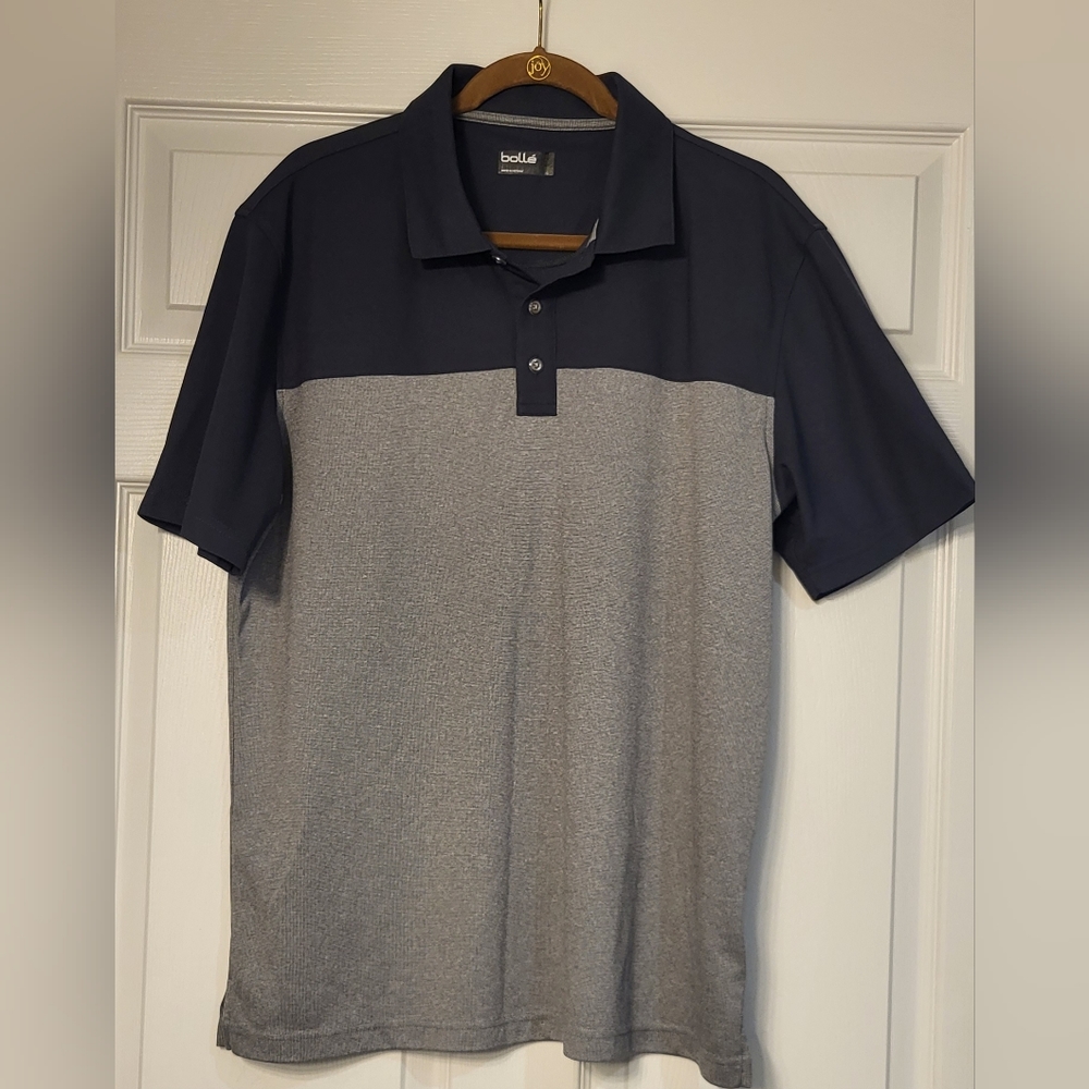 Bolle Navy/Gray Golf Polo Shirt Size Large Minimalist Colorblock Casual